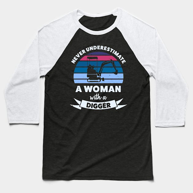 Woman with a Digger Funny Mom Gift Wife Baseball T-Shirt by qwertydesigns